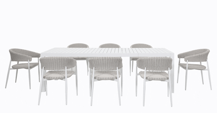 Woven-Azura Ext. 9pc Rect.. Dining Sets - White / White