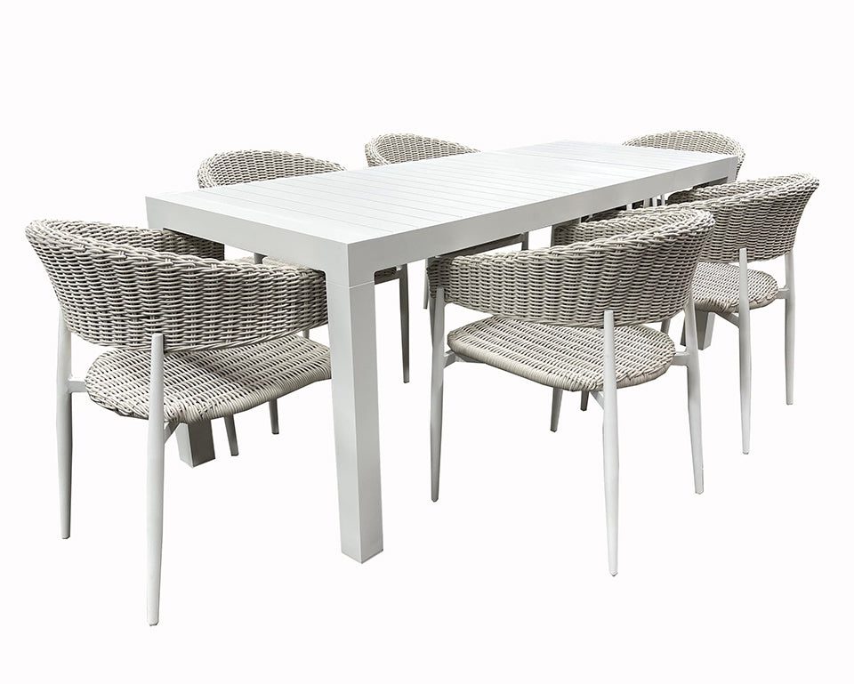 Woven-Azura Ext. 7pc Dining Sets - White / White