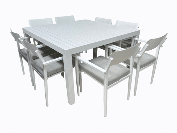 Hope- Azura Ext. 9pc Sq. Dining Sets - White