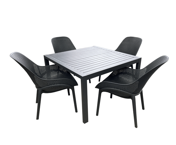 Manhattan Low Dining sets / Charcoal x 4 Gunmetal Table