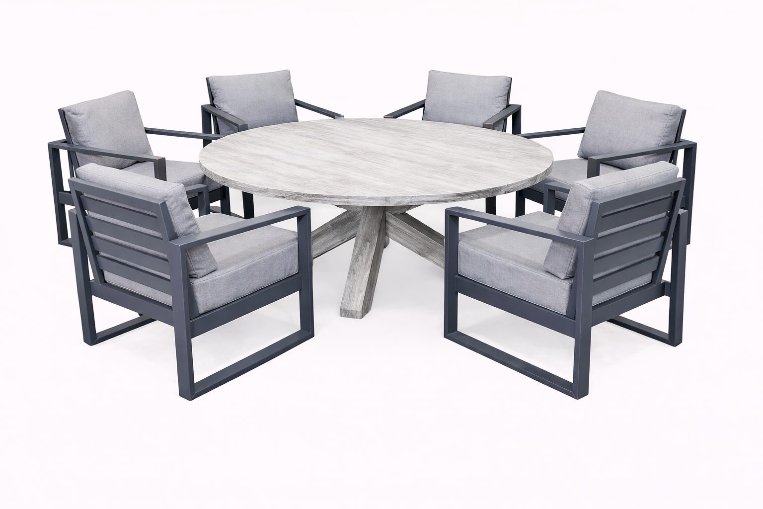 Torquay lounge chair- Bolsena Low Round Teak Table 7pc Gunmetal