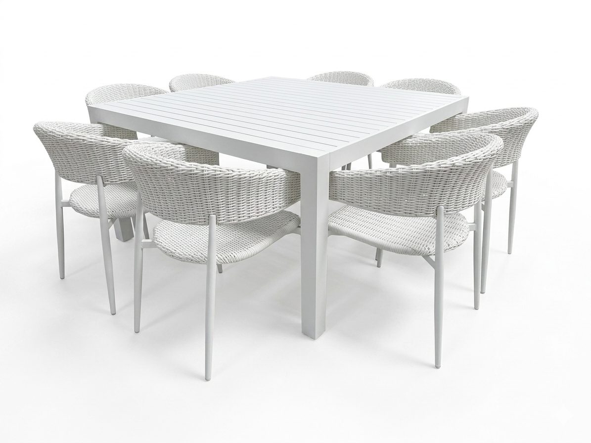 Woven-Azura Ext. 9pc Sq. Dining Sets - White / White