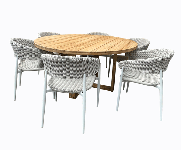 Woven-Teakline Round 7pc sets - White