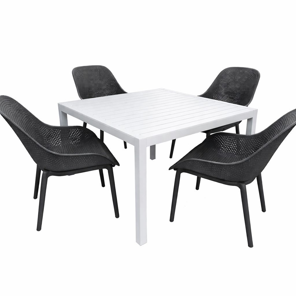 Manhattan Low Dining sets / Charcoal x 4 Dove Table